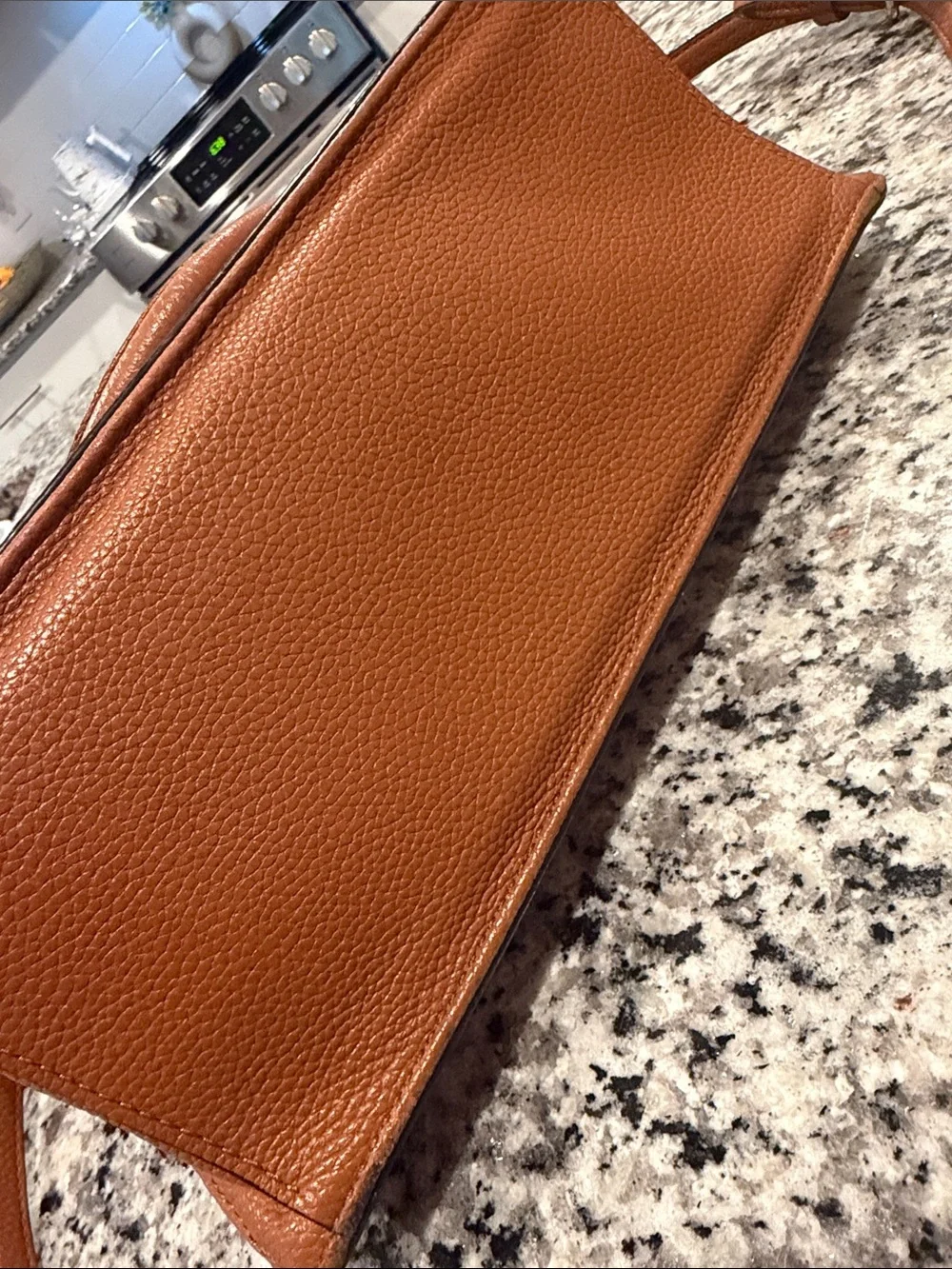kate spade Tan Pebbled Leather Satchel with Gold Logo